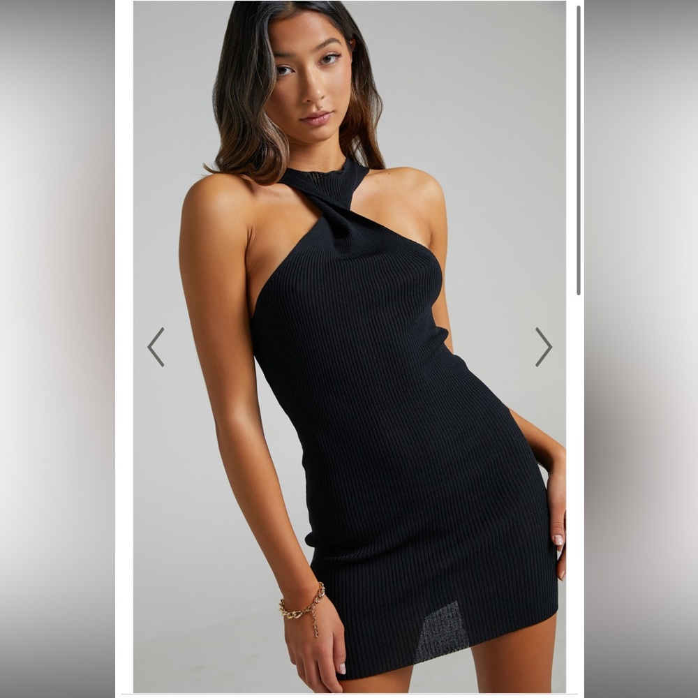 Lioness Black Sonny Mini Dress Halter Neck Twist Detail Top Size Small